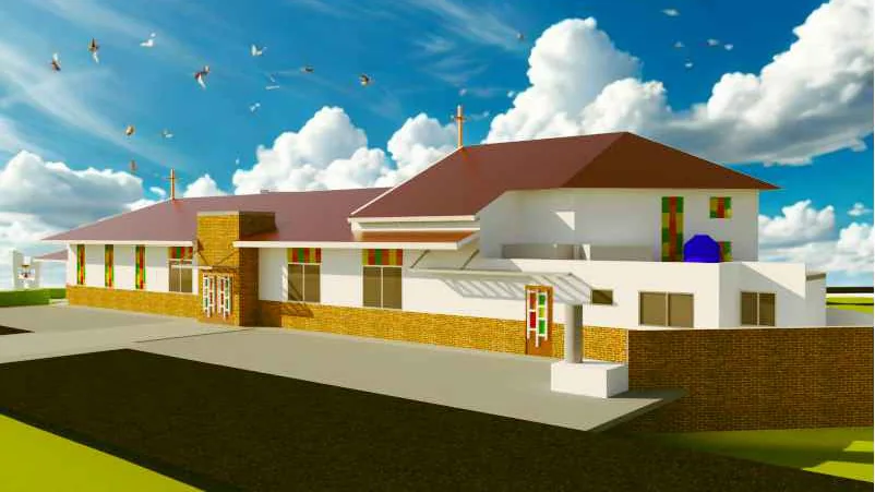Visualización arquitectónica del templo renovado desde Calle 10
